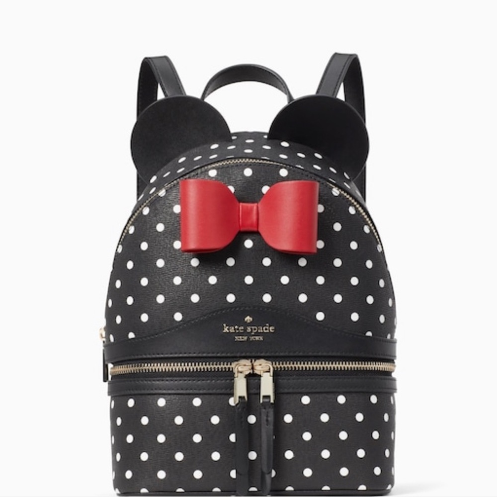 NWT Kate Spade x Disney Minnie Dome Bow Polka Dot Black Red Zip Backpack